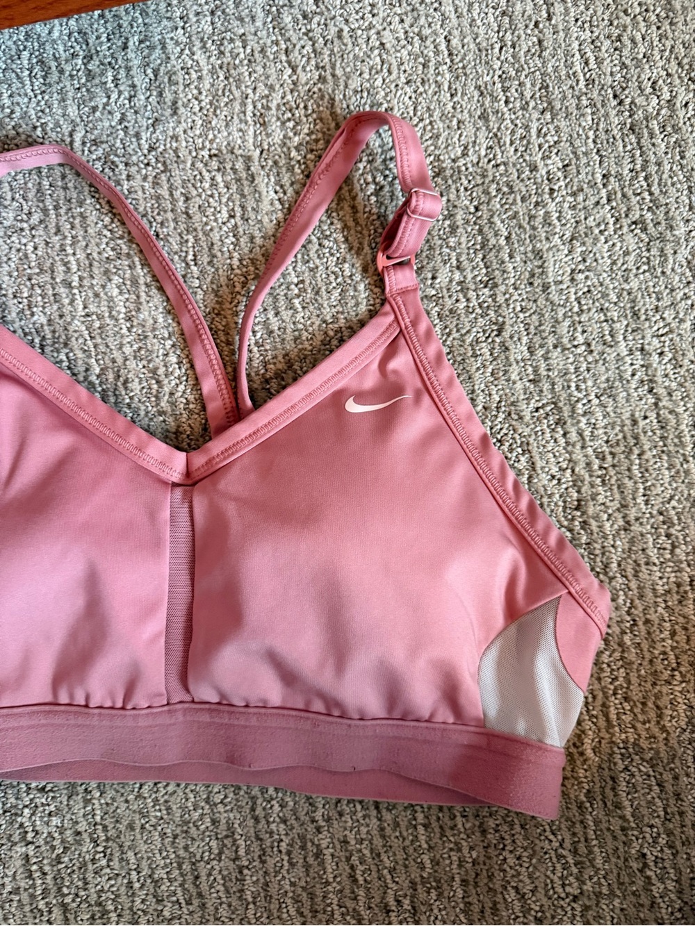 Nike Pink Strappy Sports Bra with White Swoosh